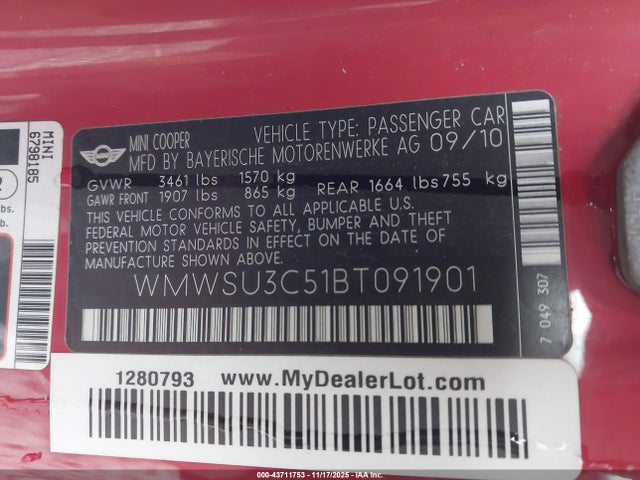2011 MINI COOPER WMWSU3C51BT091901 Photo 8