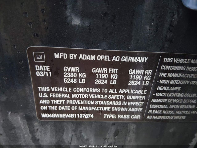 Aukcja sprzedaży 2011 Buick Regal Cxl Turbo Russelsheim, vin: W04GW5EV4B1137674, numer aukcji: 43711754