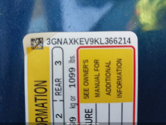 Продажа на аукционе авто 2019 Chevrolet Equinox Lt, vin: 3GNAXKEV9KL366214, номер лота: 43711817