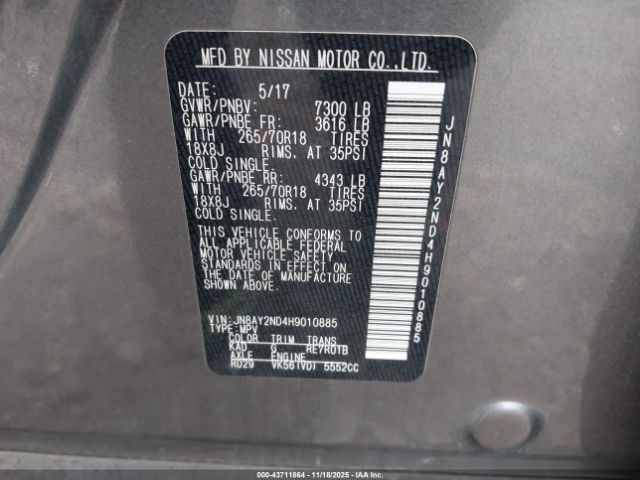 2017 NISSAN ARMADA JN8AY2ND4H9010885 Photo 8