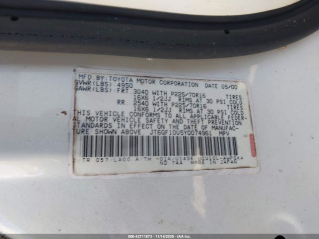 2000 LEXUS RX 300 JT6GF10U5Y0074961 Photo 8