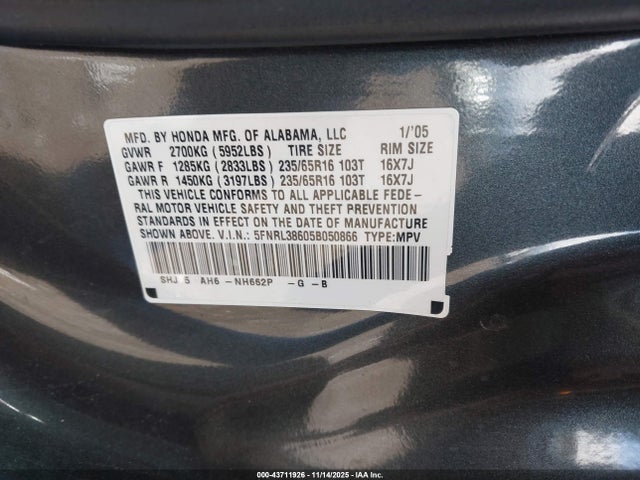 2005 HONDA ODYSSEY 5FNRL38605B050866 Photo 8