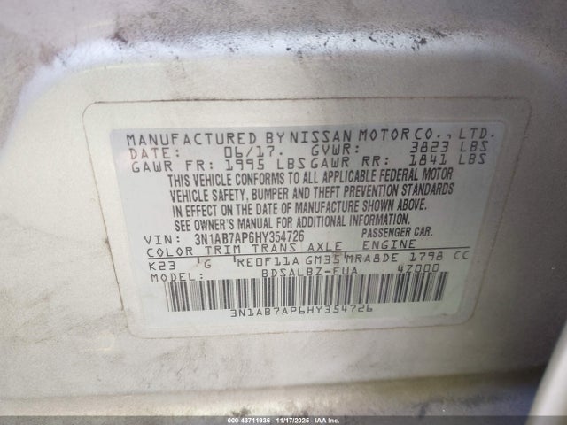 Nissan SENTRA S 2017 3N1AB7AP6HY354726 Image 9