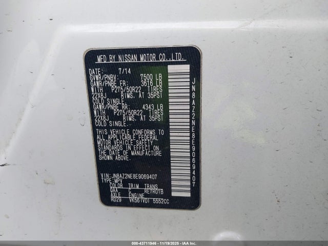 Продажа на аукционе авто 2014 Infiniti Qx80, vin: JN8AZ2NE8E9069407, номер лота: 43711946