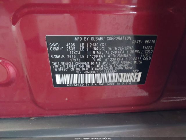 2018 SUBARU OUTBACK 4S4BSAHC2J3383894 Photo 8