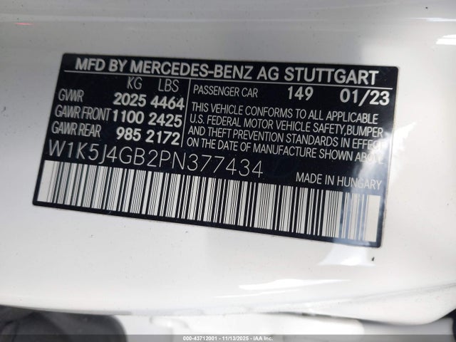43712001 :رقم المزاد ، W1K5J4GB2PN377434 vin ، 2023 Mercedes-benz Cla 250 Coupe مزاد بيع
