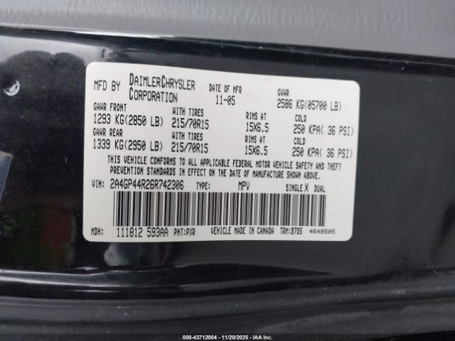 2006 CHRYSLER TOWN & COUNTRY 2A4GP44R26R742306 Photo 8