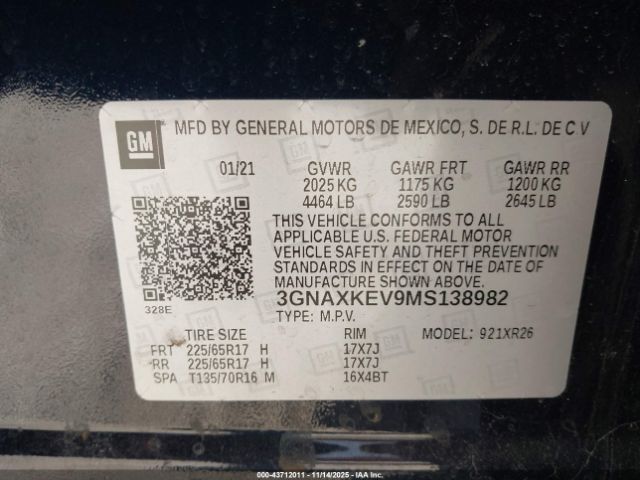 2021 CHEVROLET EQUINOX 3GNAXKEV9MS138982 Photo 8