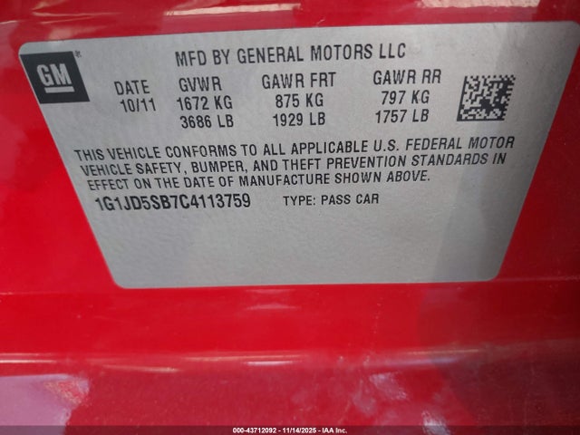 2012 CHEVROLET SONIC 1G1JD5SB7C4113759 Photo 8