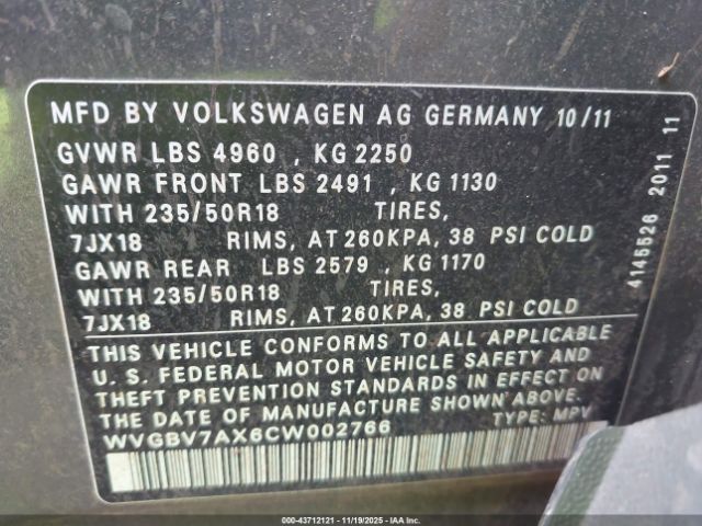 2012 VOLKSWAGEN TIGUAN WVGBV7AX6CW002766 Photo 8