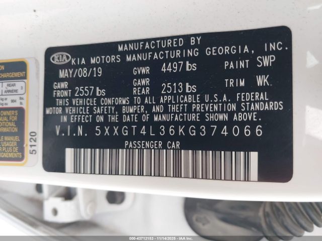 2019 KIA OPTIMA 5XXGT4L36KG374066 Photo 8