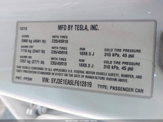 2020 TESLA MODEL 3 5YJ3E1EA5LF612819 Photo 8