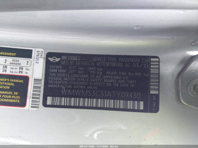 2010 MINI COOPER S WMWMS3C51ATY09430 Photo 8