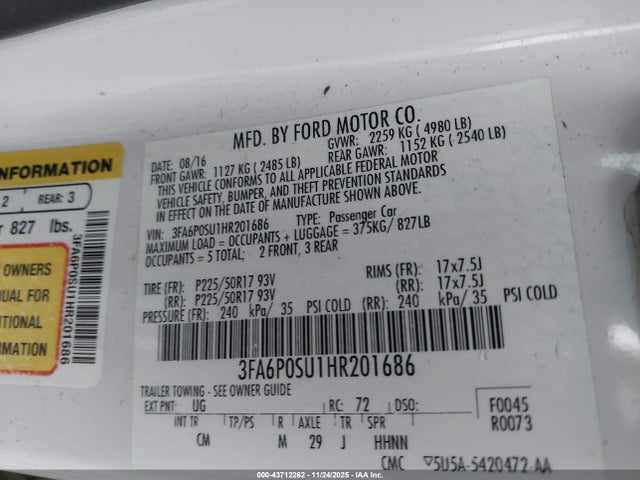 2017 FORD FUSION ENERGI 3FA6P0SU1HR201686 Photo 8
