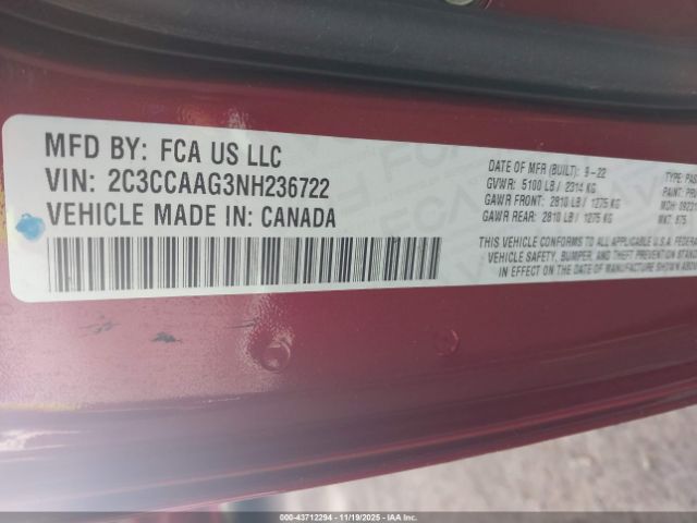 2022 CHRYSLER 300 2C3CCAAG3NH236722 Photo 8