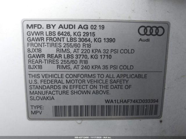 2019 AUDI Q7 WA1LHAF74KD033394 Photo 8