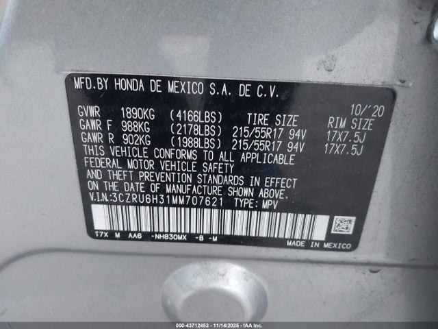 2021 HONDA HR-V 3CZRU6H31MM707621 Photo 8