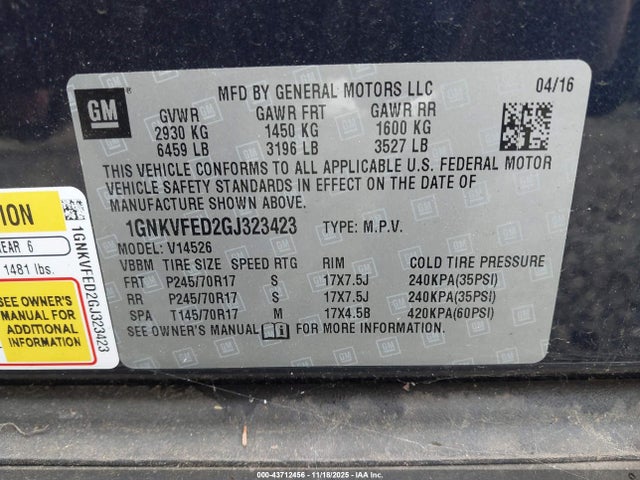 1GNKVFED2GJ323423 Chevrolet Traverse Ls