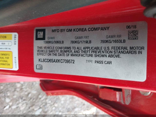 KL8CD6SAXKC709572 Chevrolet Spark 1lt Cvt