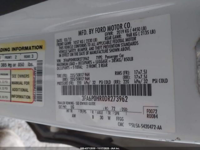 2013 FORD FUSION 3FA6P0HR0DR273962 Photo 8
