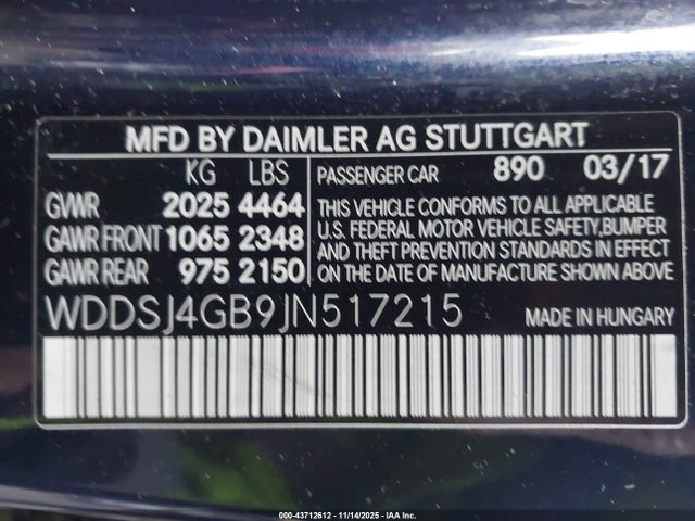 43712612 :رقم المزاد ، WDDSJ4GB9JN517215 vin ، 2018 Mercedes-benz Cla 250 4matic مزاد بيع
