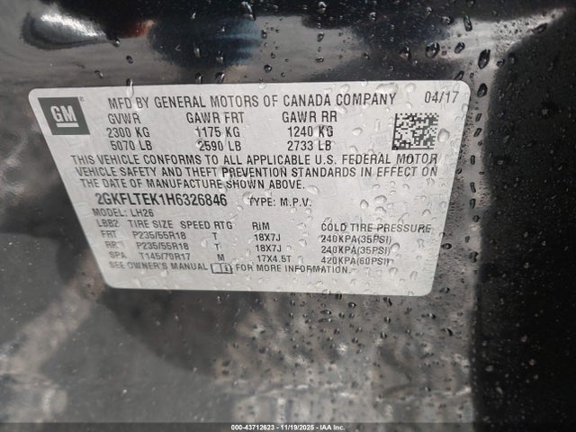 Продажа на аукционе авто 2017 Gmc Terrain Sle-2, vin: 2GKFLTEK1H6326846, номер лота: 43712623