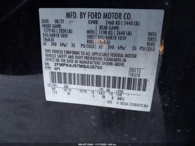 2021 FORD EDGE 2FMPK4J97MBA38760 Photo 8