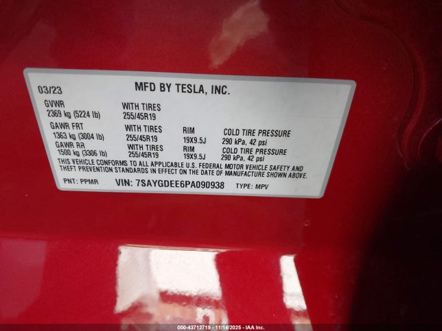 Aukcja sprzedaży 2023 Tesla Model Y Awd/long Range Dual Motor All-wheel Drive, vin: 7SAYGDEE6PA090938, numer aukcji: 43712719