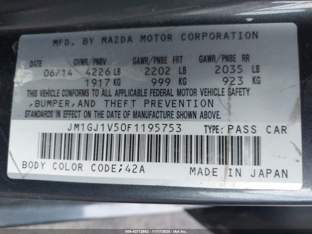 2015 MAZDA MAZDA6 JM1GJ1V50F1195753 Photo 8