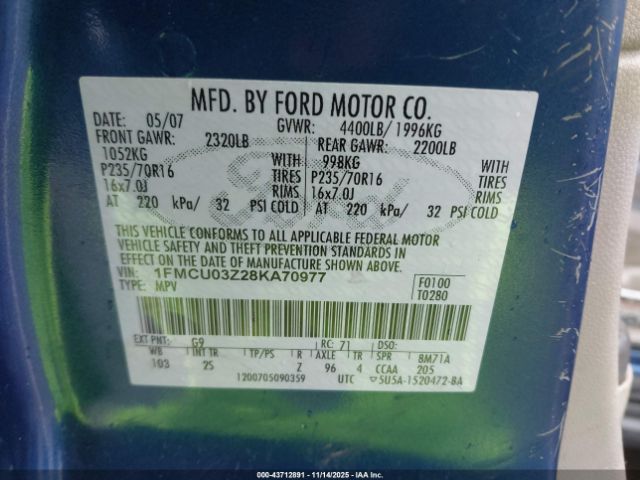 2008 FORD ESCAPE 1FMCU03Z28KA70977 Photo 8