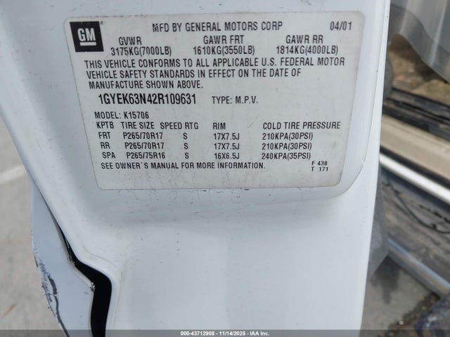 2002 CADILLAC ESCALADE 1GYEK63N42R109631 Photo 8