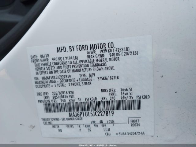 2018 FORD ECOSPORT MAJ6P1UL5JC227819 Photo 8