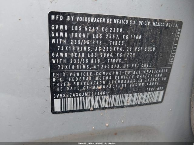 2018 VOLKSWAGEN TIGUAN 3VV3B7AX0JM112146 Photo 8