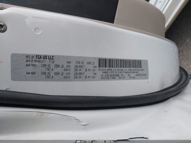 Aukcja sprzedaży 2017 Chrysler Pacifica Touring-l, vin: 2C4RC1BG2HR539980, numer aukcji: 43712924