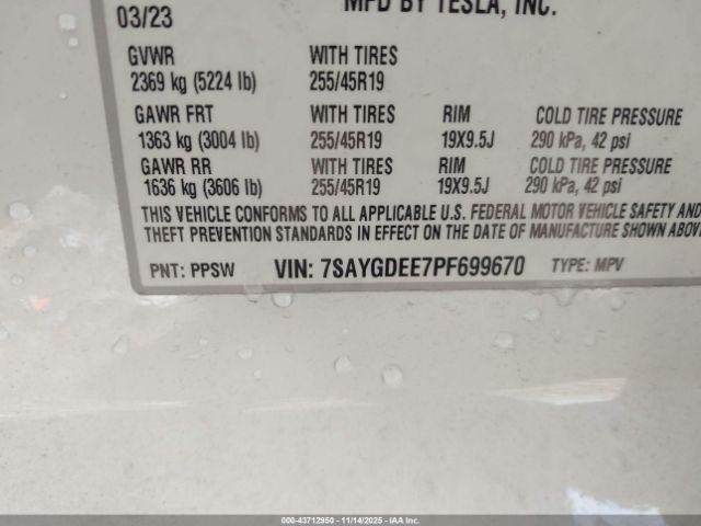2023 TESLA MODEL Y 7SAYGDEE7PF699670 Photo 8
