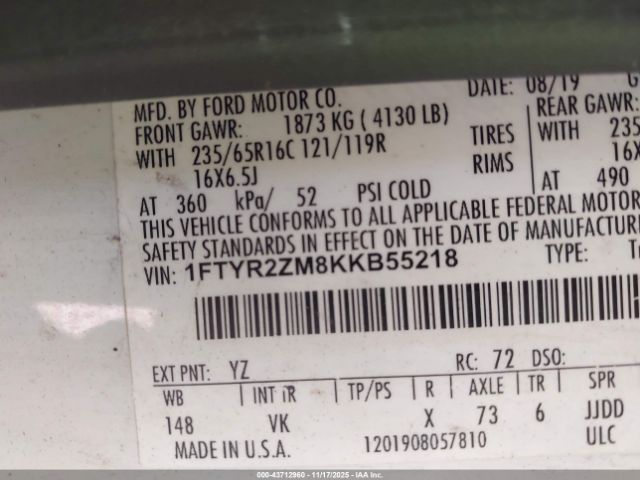 2019 FORD TRANSIT-250 1FTYR2ZM8KKB55218 Photo 8