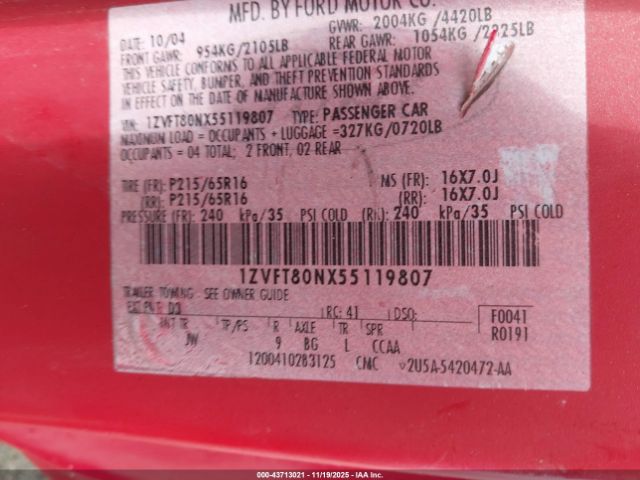 2005 FORD MUSTANG 1ZVFT80NX55119807 Photo 8