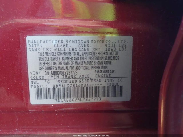 Nissan Sentra 2020 3N1AB8CV9LY257773 Image 9