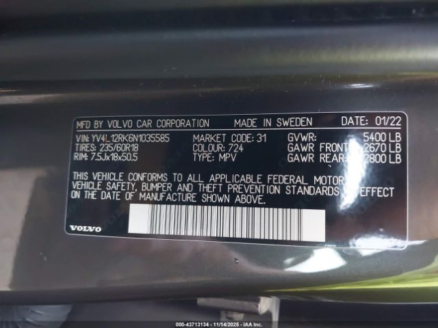 2022 VOLVO XC60 YV4L12RK6N1035585 Photo 8