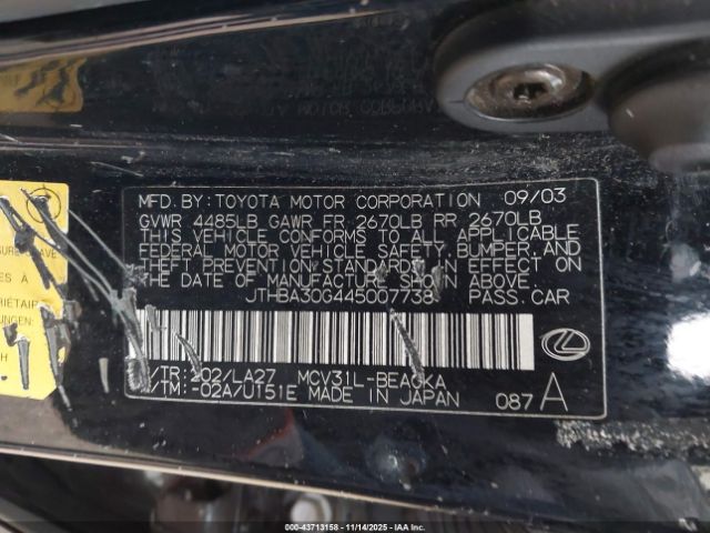 2004 LEXUS ES 330 JTHBA30G445007738 Photo 8