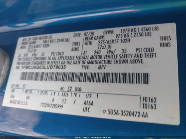 2020 FORD ESCAPE 1FMCU0G63LUB78635 Photo 8