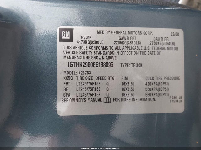 Продажа на аукционе авто 2008 Gmc Sierra 2500hd Sle1, vin: 1GTHK29608E188095, номер лота: 43713186