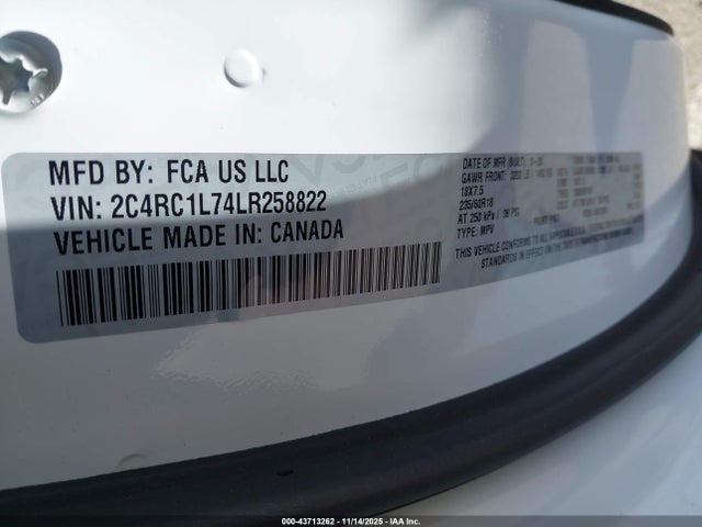 Продажа на аукционе авто 2020 Chrysler Pacifica Hybrid Touring L, vin: 2C4RC1L74LR258822, номер лота: 43713262