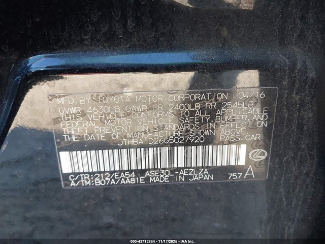 JTHBA1D26G5027920 Lexus IS 200T