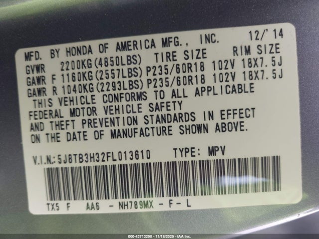 2015 ACURA RDX 5J8TB3H32FL013610 Photo 8