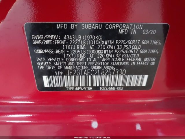 2020 SUBARU CROSSTREK JF2GTAEC2L8257330 Photo 8