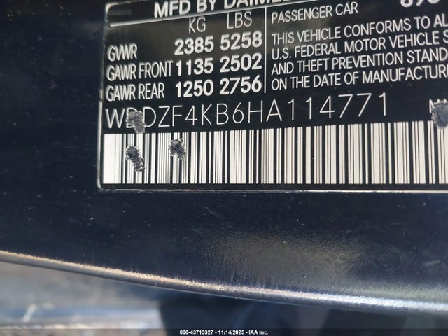 43713327 :رقم المزاد ، WDDZF4KB6HA114771 vin ، 2017 Mercedes-benz E 300 4matic مزاد بيع