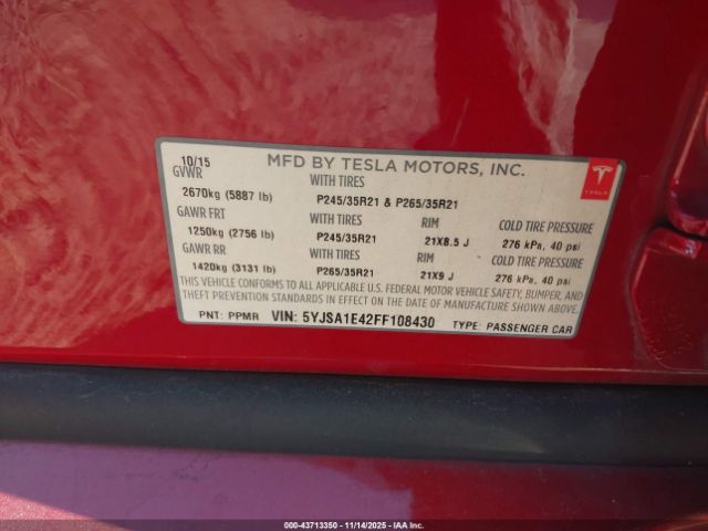 2015 TESLA MODEL S 5YJSA1E42FF108430 Photo 8