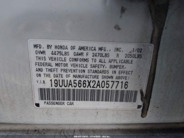 2002 ACURA TL 19UUA566X2A057716 Photo 8