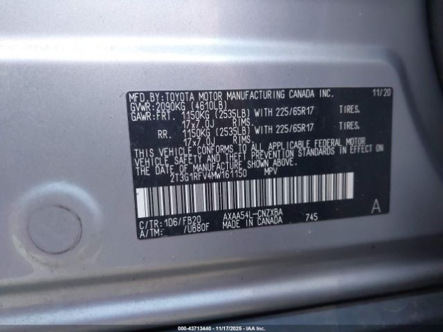 2021 TOYOTA RAV4 2T3G1RFV4MW161150 Photo 8